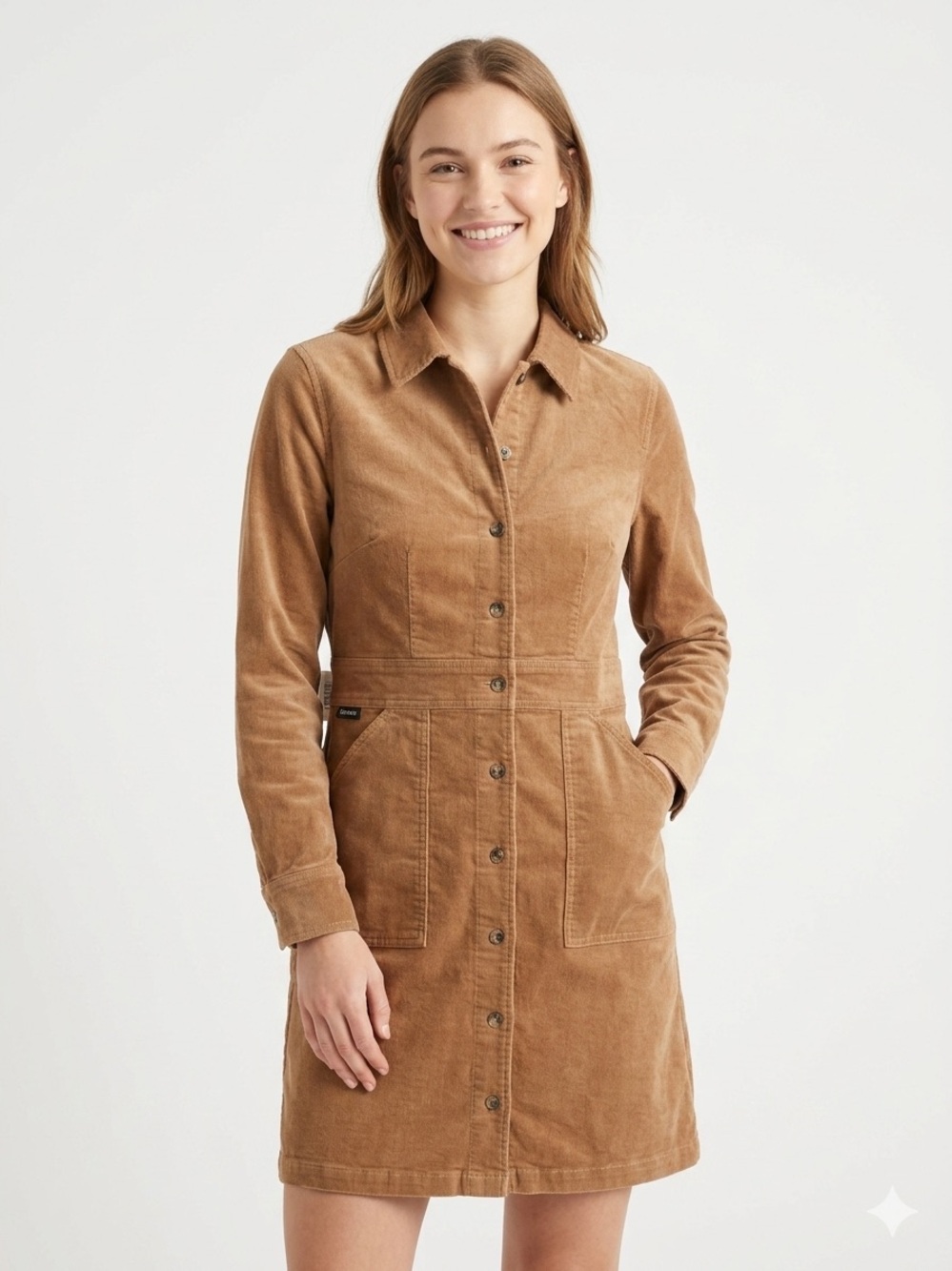 Quince Brown Button-Front Utility Trench corduroy Dress Medium NWT